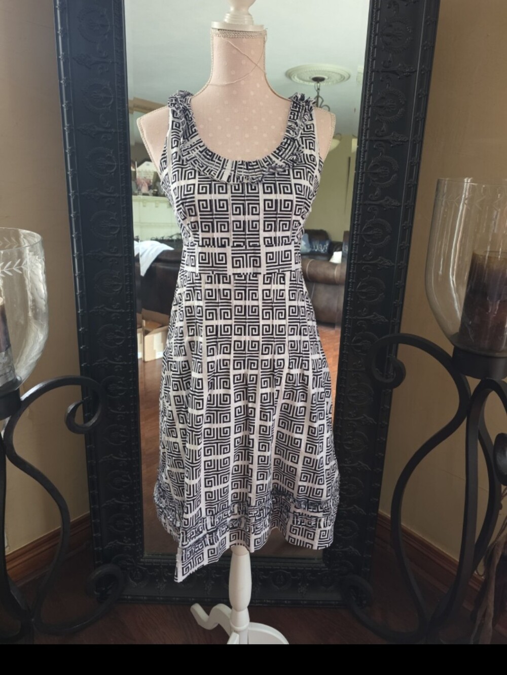 Tory Burch Black/ White Greek Sleeveless Geometric Summer Dress